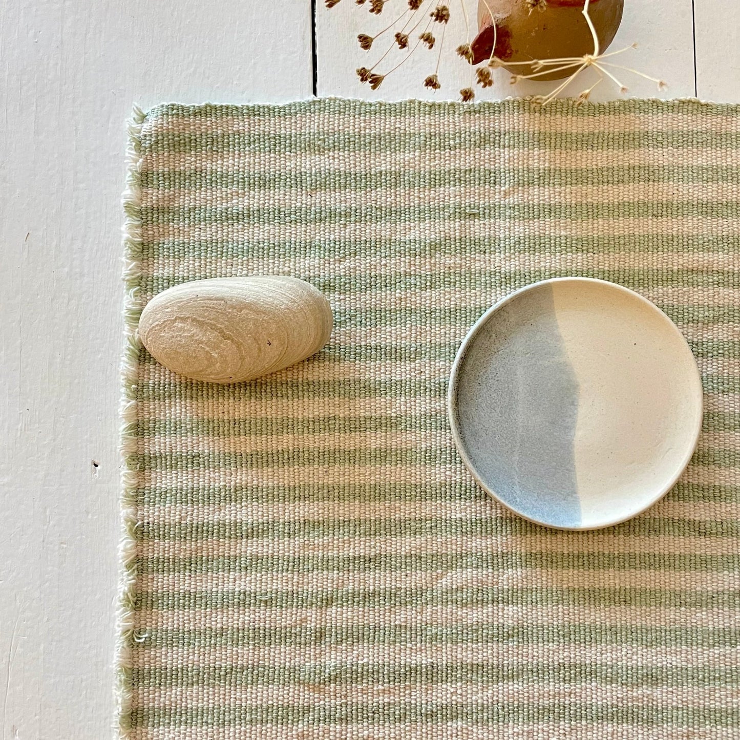 Summer placemats - Green celadon stripes - Behind the Hill