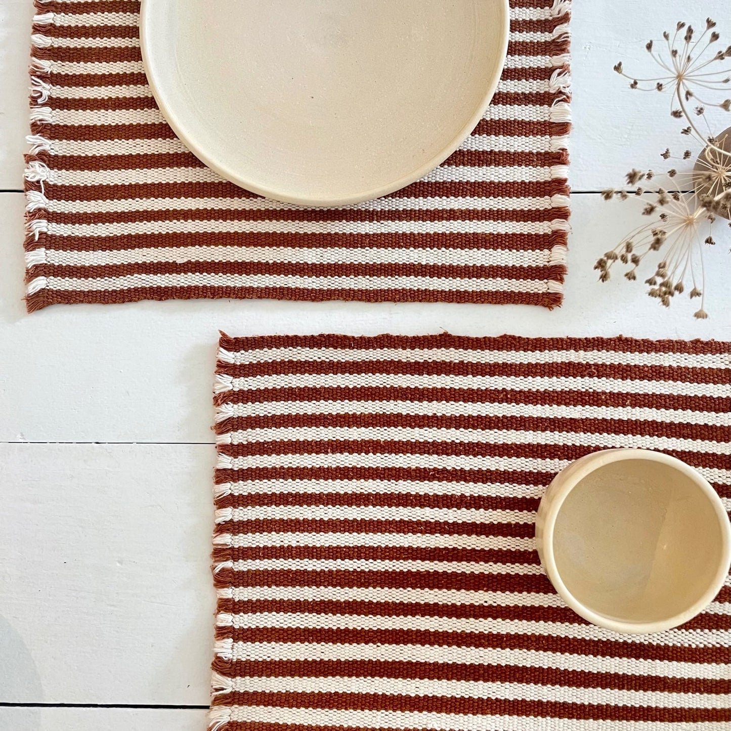 Summer placemats - Terra-cotta Stripes - Behind the Hill